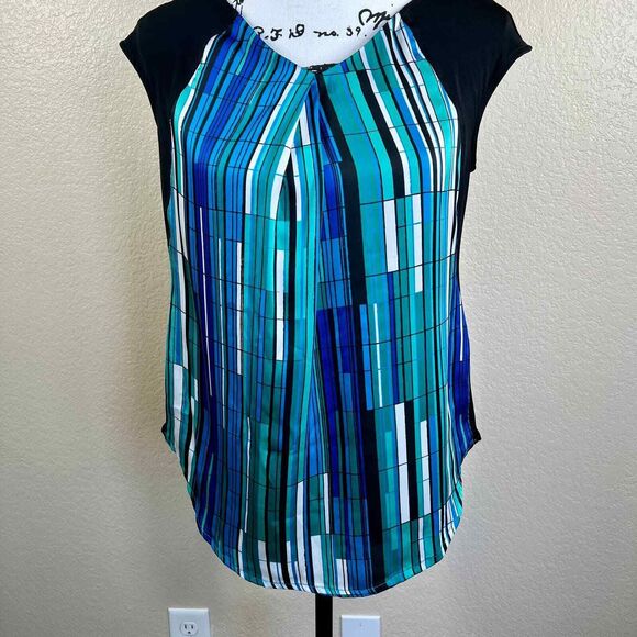 Worthington Spreadsheet Black Green & White Short Sleeve Shirt size S  preppy - Picture 8 of 12